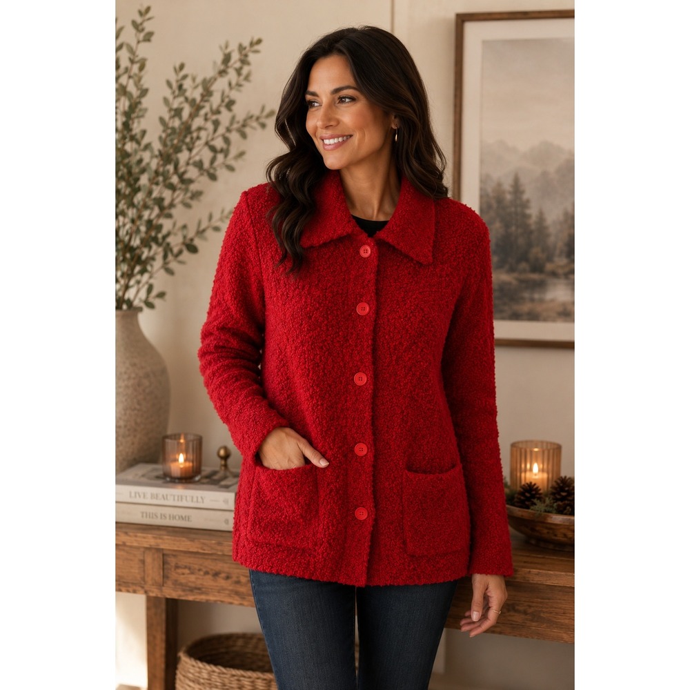 Vintage Marisa Christina Knitworks Red Wool Blend Cardigan Sweater Womens‎ M